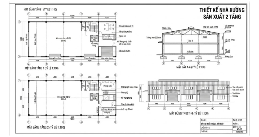 Bản vẽ nhà xưởng 2 tầng