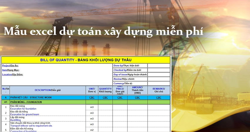 Tải file excel dự toán xây dựng 