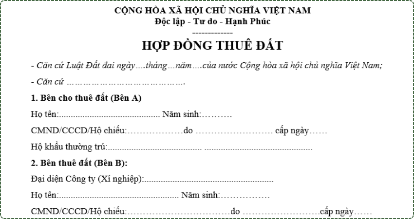 Mẫu hợp đồng thê đất