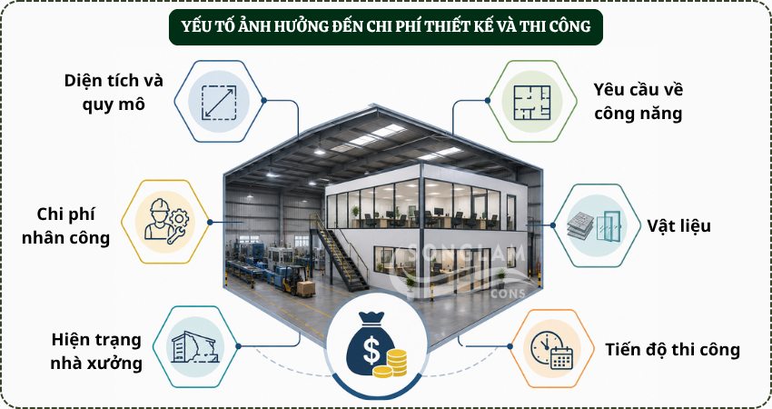 Yếu tố ảnh hưởng đến chi phí thiết kế & thi công văn phòng trong nhà xưởng