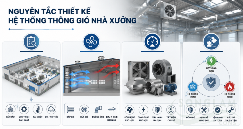 Nguyên tắc thiết kế hệ thống thông gió nhà xưởng