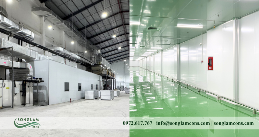 Thi công khu vực sản xuất bằng Panel